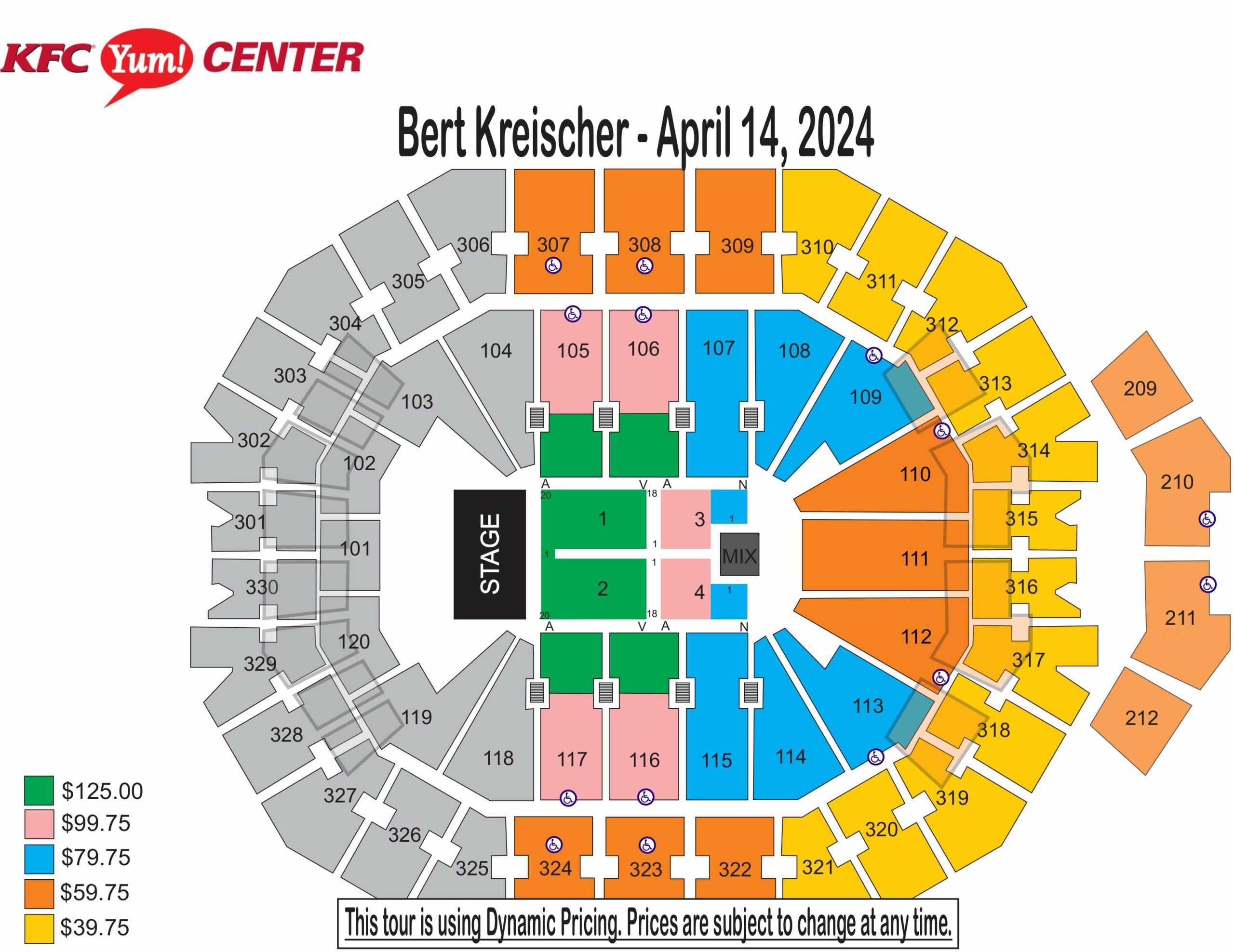 kfc center seating chart